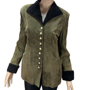 Scully Vintage Suede Jacket Size 10 Green Black Pearl Buttons Steampunk Western